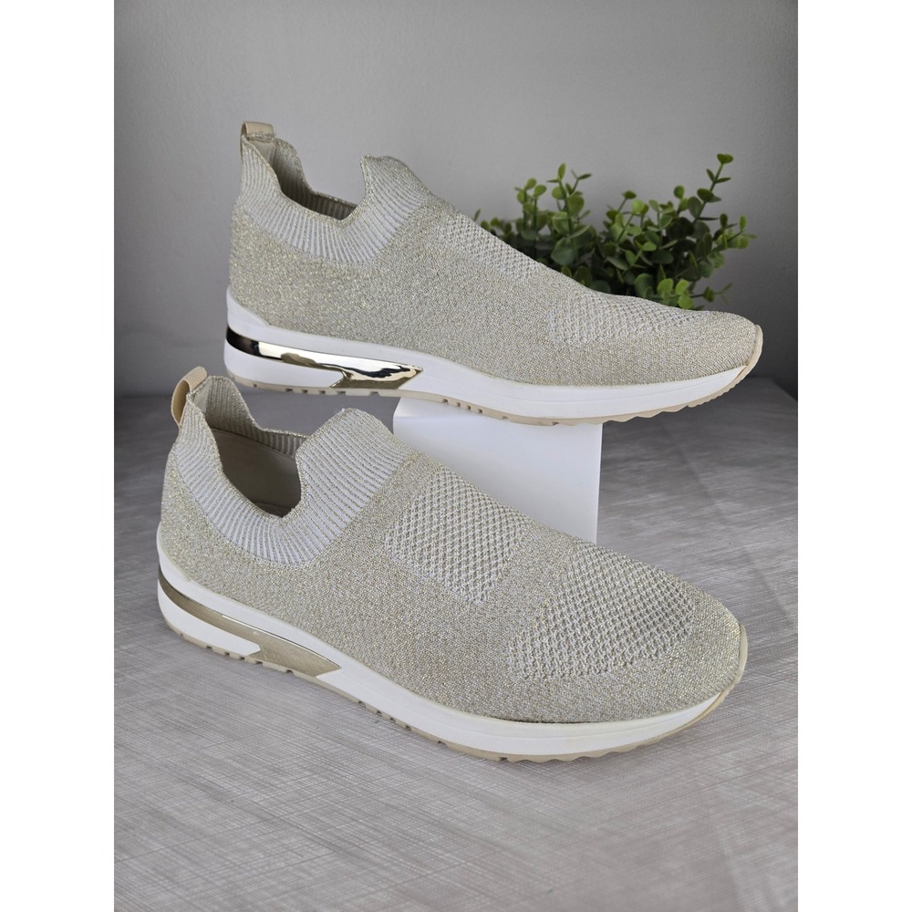 Urban Sport by J/Slides Womens Gold Shimmer Knit Slip On Sneakers Size‎ 11M